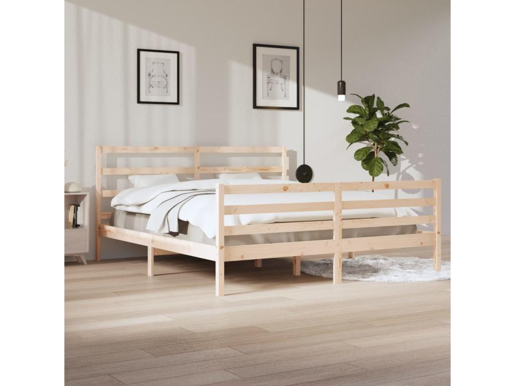 Brown Pine Wood Bed Frame, 200 x 200 cm