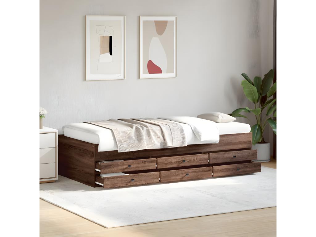 Brown Engineered Wood Bed, 90 x 200 cm