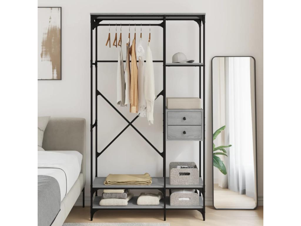 Gray Engineered Wood Wardrobe, 100 x 40 x 180 cm