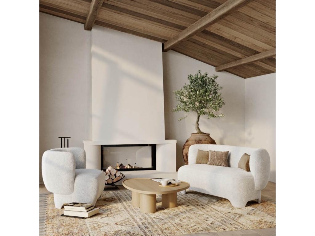 White Boucle Fabric Sofa