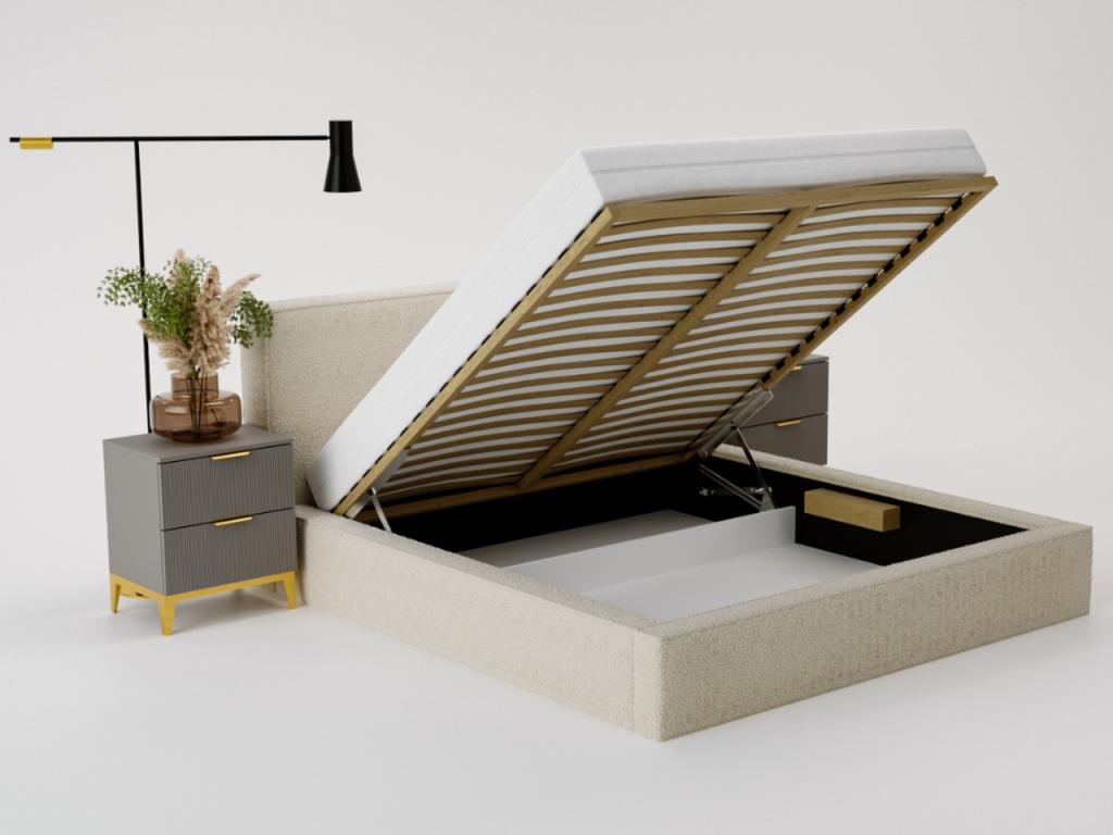 Gray Boucle Fabric Bed, 200 x 200 cm