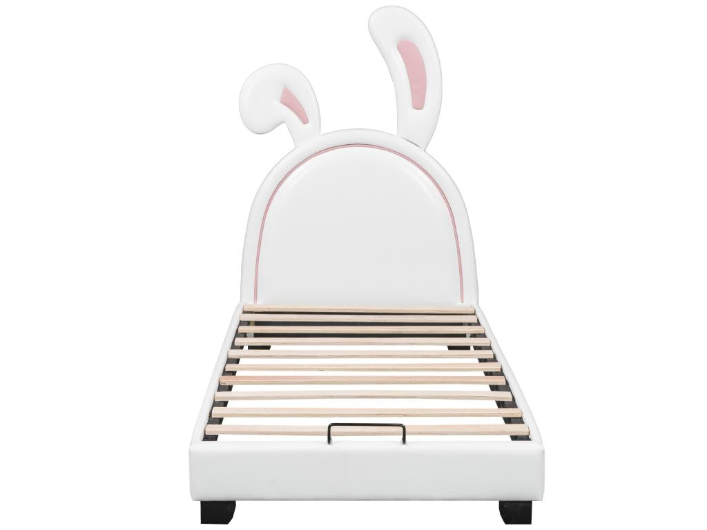 White Leather Bed, 90 x 200 cm