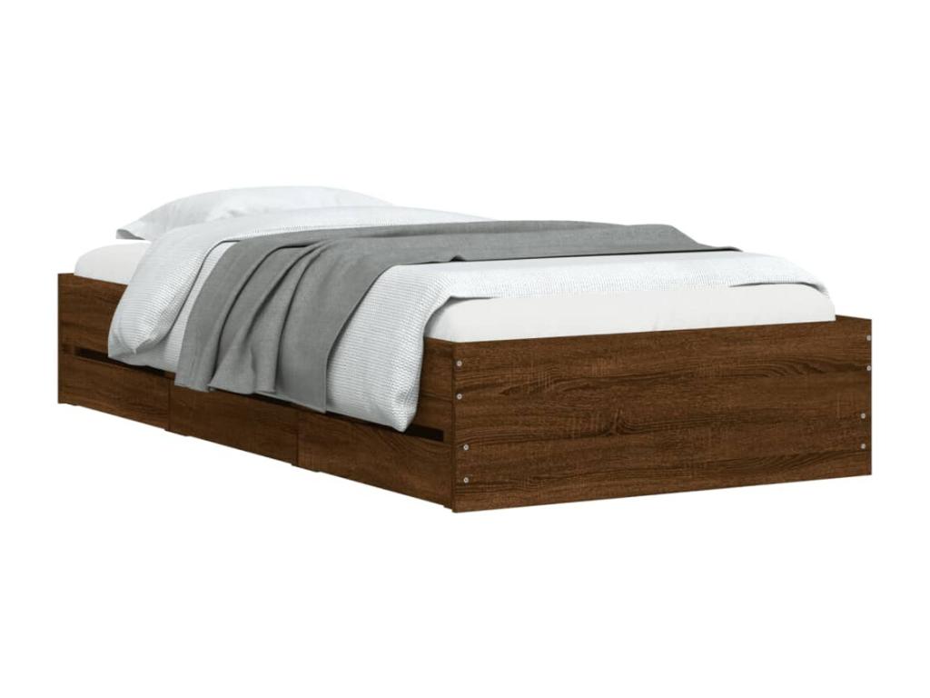 Brown Oak Wood Bed Frame, 75 x 190 cm