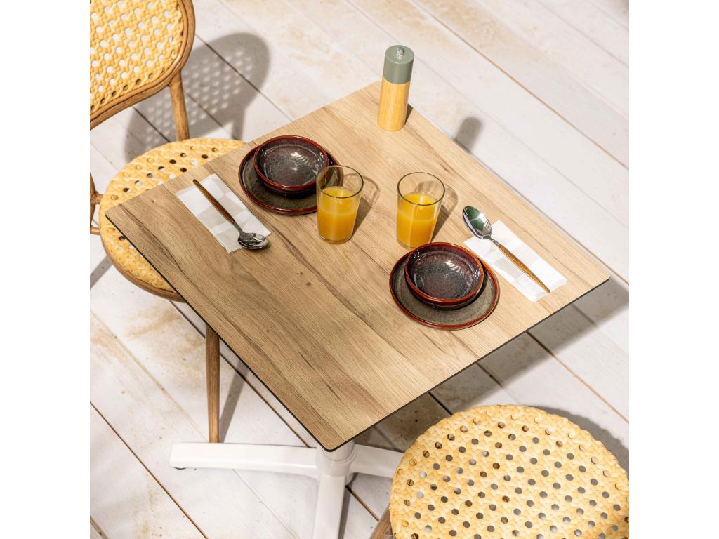 Brown Oak Wood Table, 60 x 60 cm