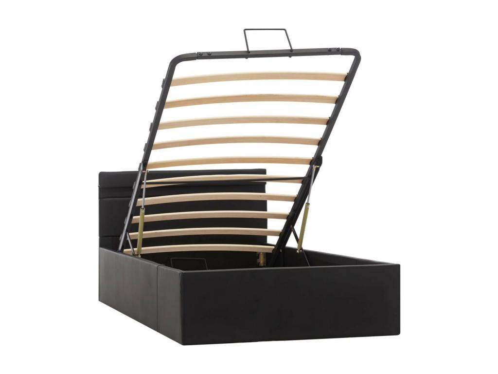 Black Faux Leather Bed, 90 x 200 cm