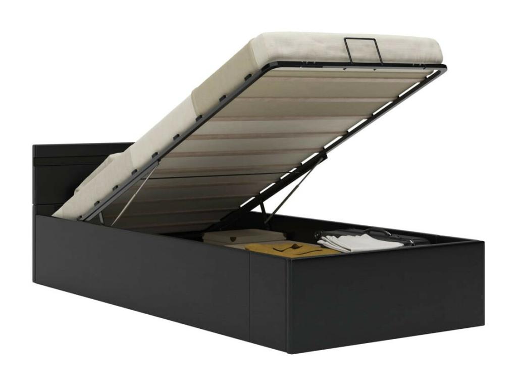 Black Faux Leather Bed, 90 x 200 cm