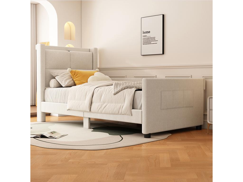 Beige Bed, 90 x 200 cm